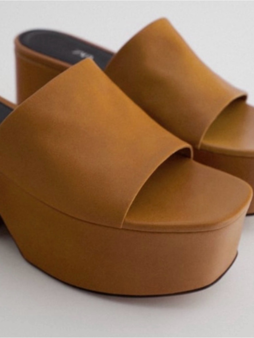 Zara Caramel Brown Platform Slide Sandals